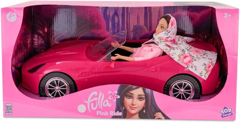 Fulla Ride and Drive Doll with Pink Car Dressed in Floral Scarf and Pink Denim Jacket Realistic Car Design for Adventure Play- Great for Imaginative Kids Who Love Pretend Travel - Image 2